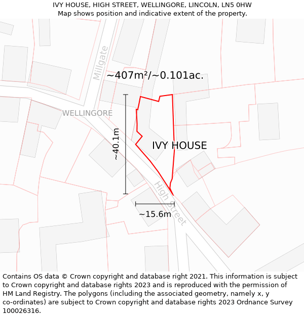 IVY HOUSE, HIGH STREET, WELLINGORE, LINCOLN, LN5 0HW: Plot and title map
