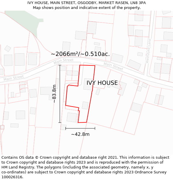 IVY HOUSE, MAIN STREET, OSGODBY, MARKET RASEN, LN8 3PA: Plot and title map