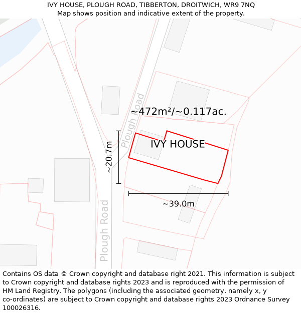 IVY HOUSE, PLOUGH ROAD, TIBBERTON, DROITWICH, WR9 7NQ: Plot and title map