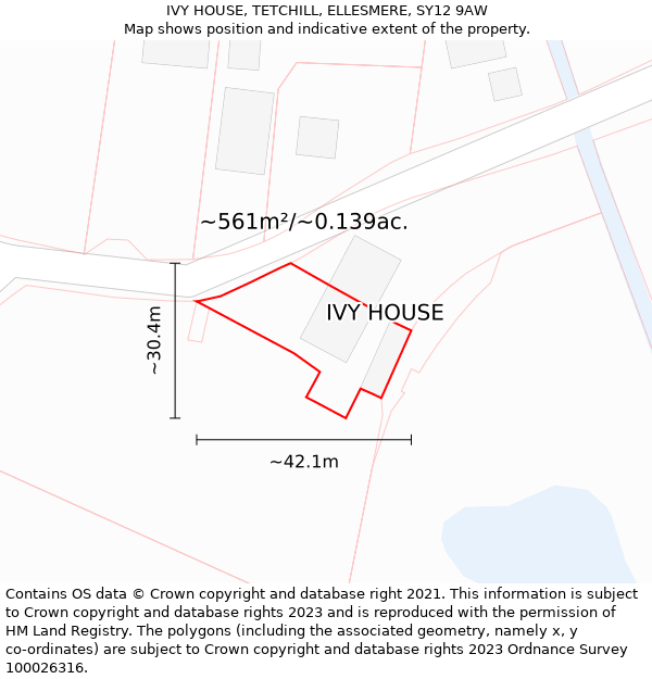 IVY HOUSE, TETCHILL, ELLESMERE, SY12 9AW: Plot and title map