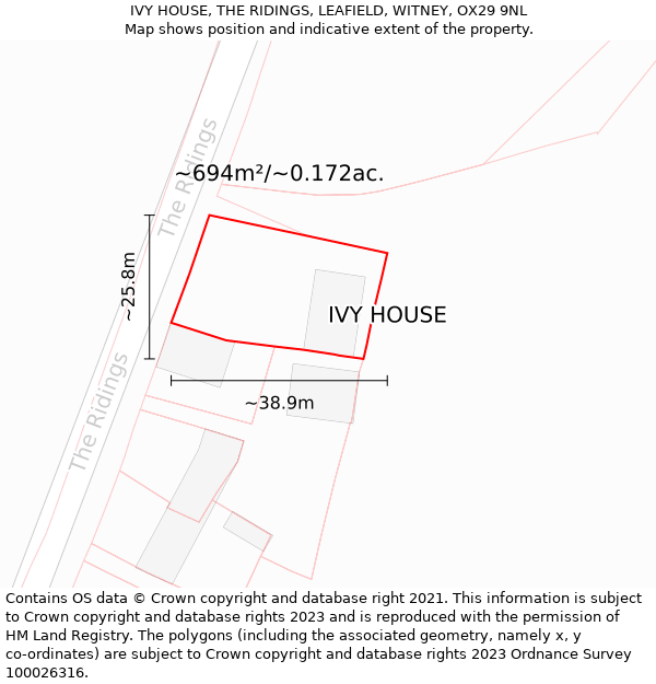 IVY HOUSE, THE RIDINGS, LEAFIELD, WITNEY, OX29 9NL: Plot and title map