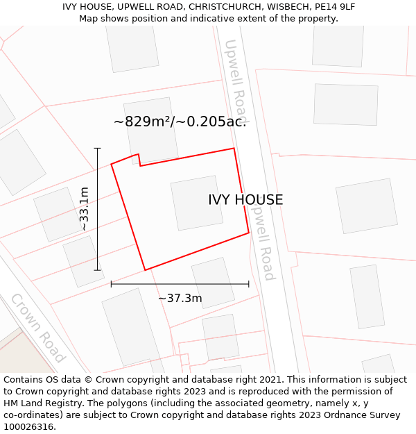 IVY HOUSE, UPWELL ROAD, CHRISTCHURCH, WISBECH, PE14 9LF: Plot and title map