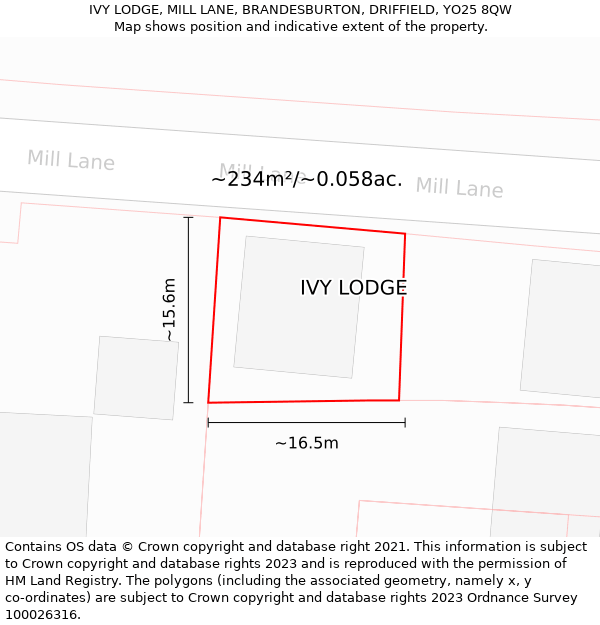 IVY LODGE, MILL LANE, BRANDESBURTON, DRIFFIELD, YO25 8QW: Plot and title map