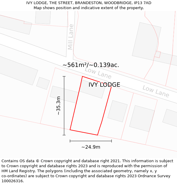 IVY LODGE, THE STREET, BRANDESTON, WOODBRIDGE, IP13 7AD: Plot and title map