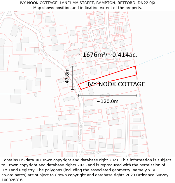 IVY NOOK COTTAGE, LANEHAM STREET, RAMPTON, RETFORD, DN22 0JX: Plot and title map