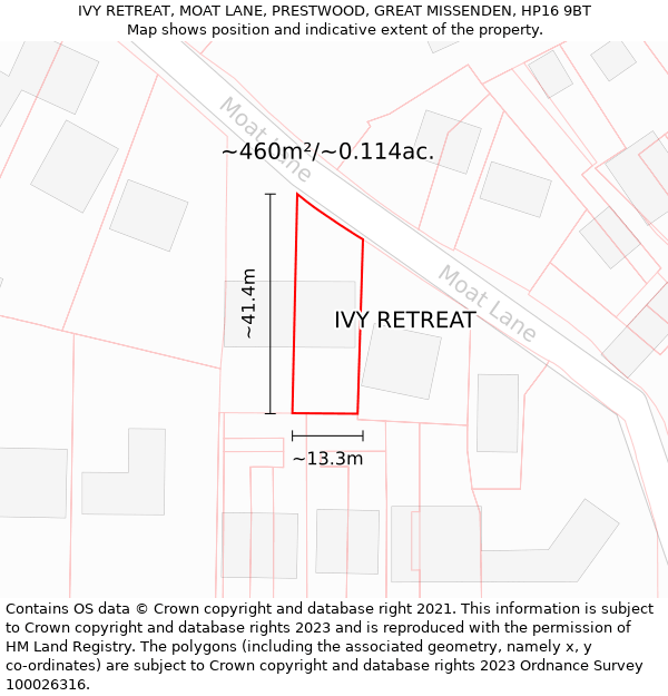 IVY RETREAT, MOAT LANE, PRESTWOOD, GREAT MISSENDEN, HP16 9BT: Plot and title map