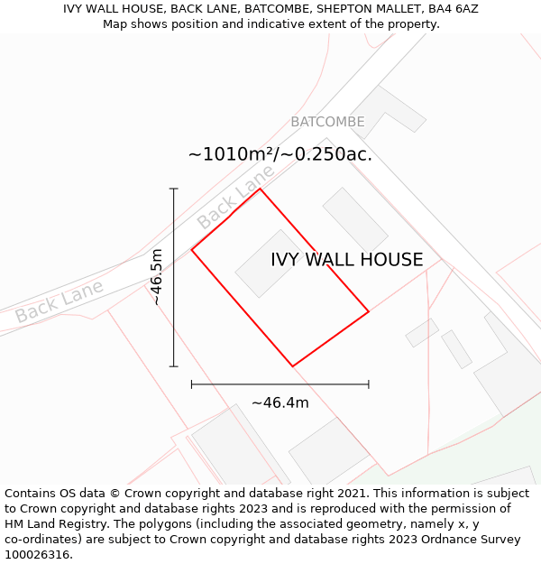 IVY WALL HOUSE, BACK LANE, BATCOMBE, SHEPTON MALLET, BA4 6AZ: Plot and title map