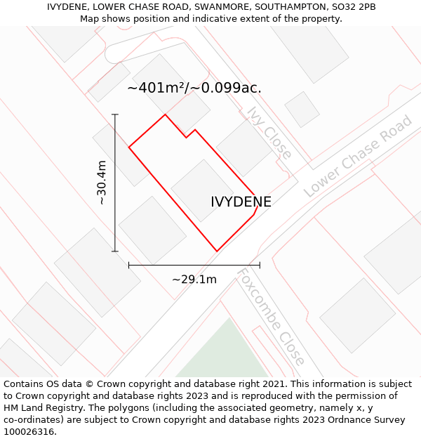 IVYDENE, LOWER CHASE ROAD, SWANMORE, SOUTHAMPTON, SO32 2PB: Plot and title map