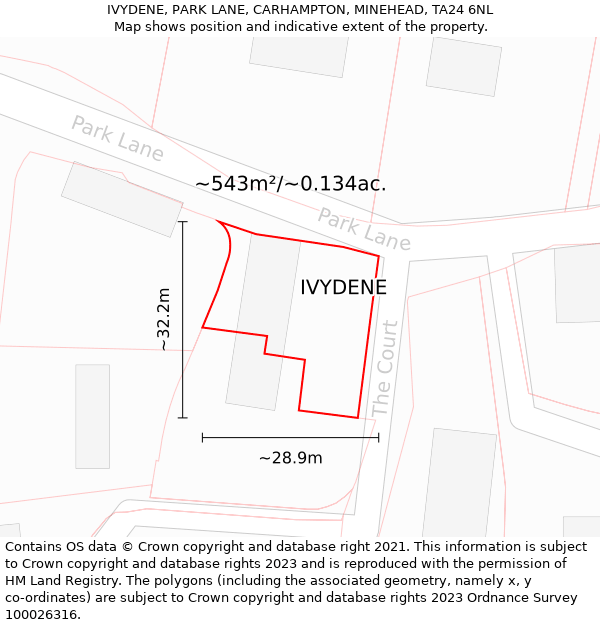 IVYDENE, PARK LANE, CARHAMPTON, MINEHEAD, TA24 6NL: Plot and title map