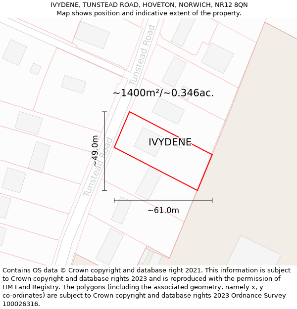 IVYDENE, TUNSTEAD ROAD, HOVETON, NORWICH, NR12 8QN: Plot and title map