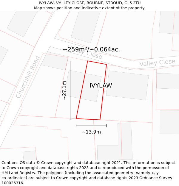 IVYLAW, VALLEY CLOSE, BOURNE, STROUD, GL5 2TU: Plot and title map