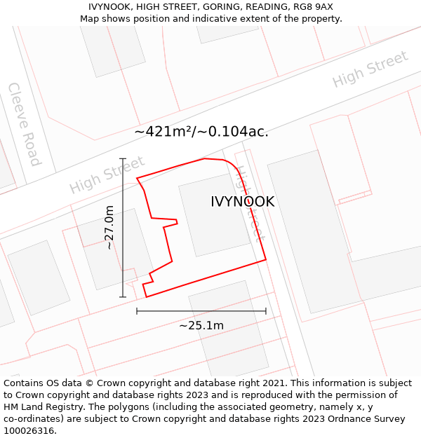 IVYNOOK, HIGH STREET, GORING, READING, RG8 9AX: Plot and title map
