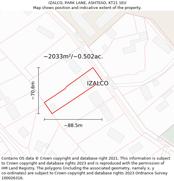 IZALCO, PARK LANE, ASHTEAD, KT21 1EU: Plot and title map