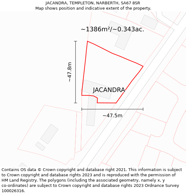 JACANDRA, TEMPLETON, NARBERTH, SA67 8SR: Plot and title map