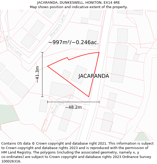 JACARANDA, DUNKESWELL, HONITON, EX14 4RE: Plot and title map