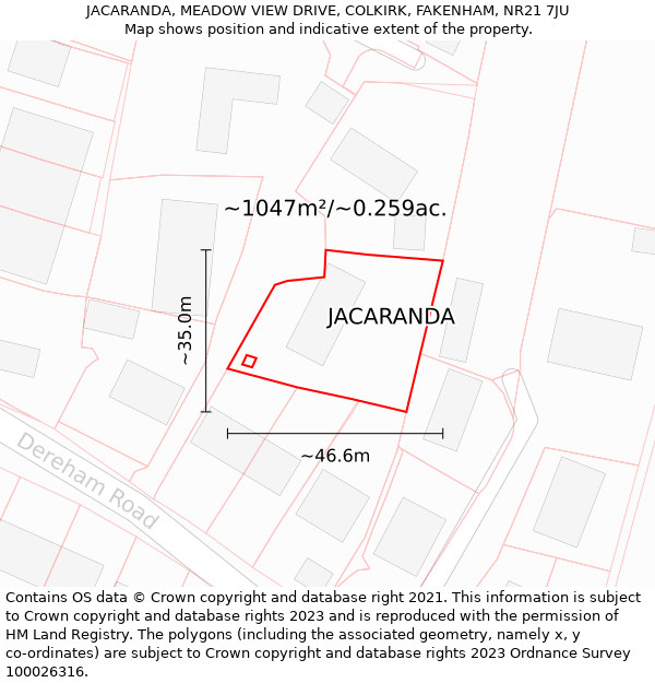 JACARANDA, MEADOW VIEW DRIVE, COLKIRK, FAKENHAM, NR21 7JU: Plot and title map