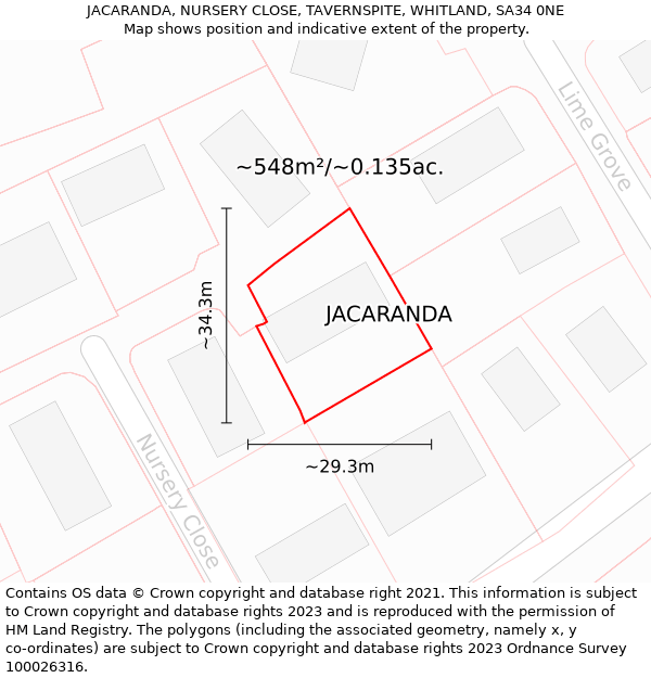 JACARANDA, NURSERY CLOSE, TAVERNSPITE, WHITLAND, SA34 0NE: Plot and title map