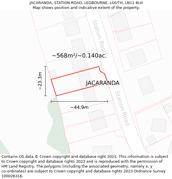 JACARANDA, STATION ROAD, LEGBOURNE, LOUTH, LN11 8LH: Plot and title map