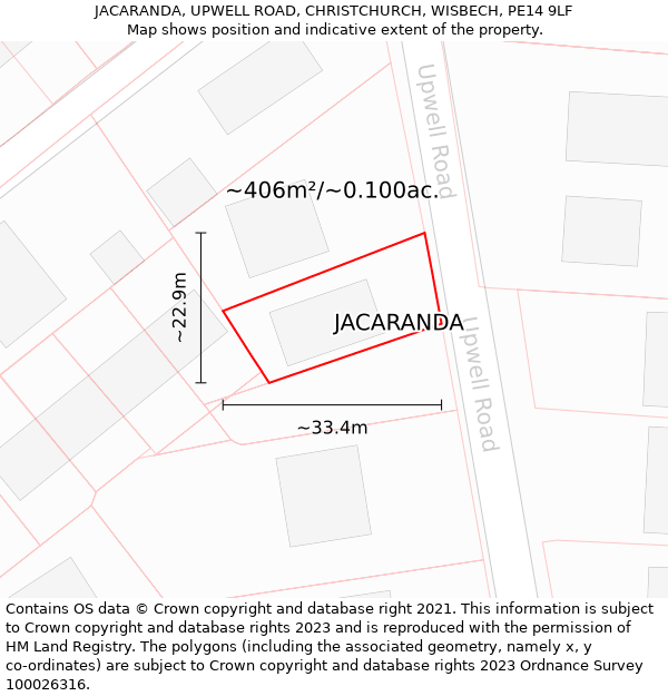 JACARANDA, UPWELL ROAD, CHRISTCHURCH, WISBECH, PE14 9LF: Plot and title map