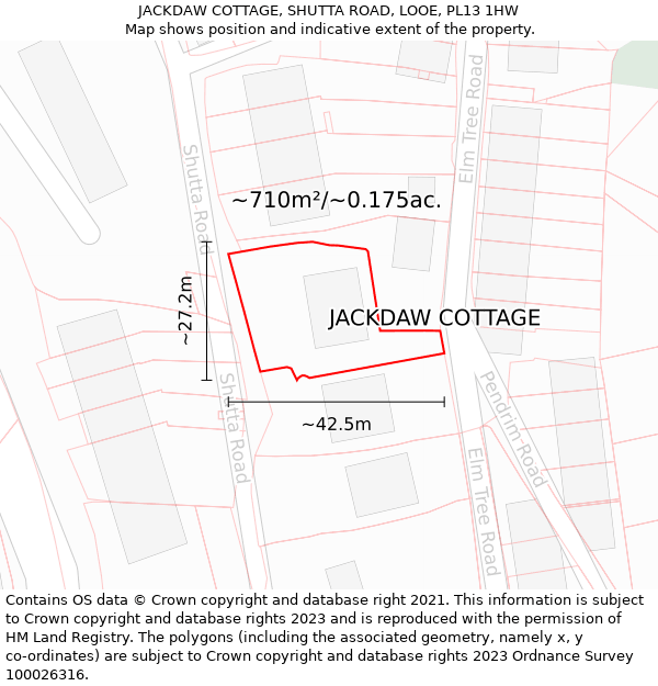 JACKDAW COTTAGE, SHUTTA ROAD, LOOE, PL13 1HW: Plot and title map