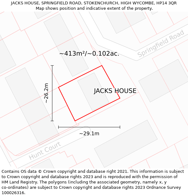 JACKS HOUSE, SPRINGFIELD ROAD, STOKENCHURCH, HIGH WYCOMBE, HP14 3QR: Plot and title map