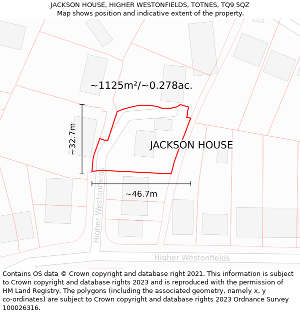 JACKSON HOUSE, HIGHER WESTONFIELDS, TOTNES, TQ9 5QZ: Plot and title map