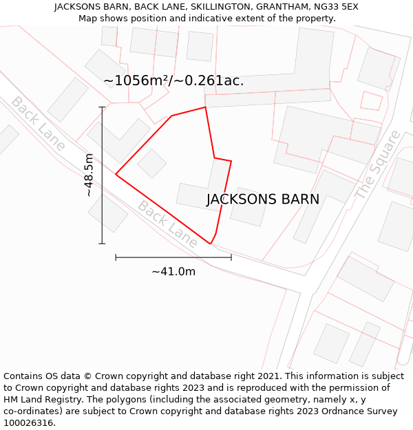 JACKSONS BARN, BACK LANE, SKILLINGTON, GRANTHAM, NG33 5EX: Plot and title map