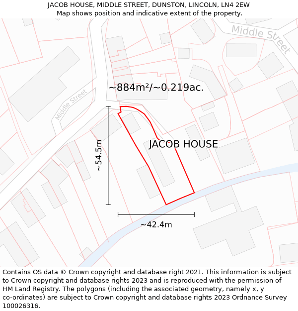 JACOB HOUSE, MIDDLE STREET, DUNSTON, LINCOLN, LN4 2EW: Plot and title map