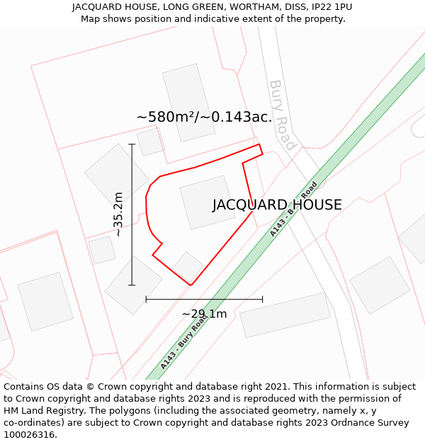 JACQUARD HOUSE, LONG GREEN, WORTHAM, DISS, IP22 1PU: Plot and title map