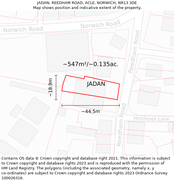 JADAN, REEDHAM ROAD, ACLE, NORWICH, NR13 3DE: Plot and title map