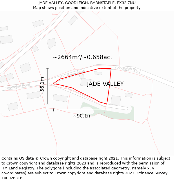 JADE VALLEY, GOODLEIGH, BARNSTAPLE, EX32 7NU: Plot and title map