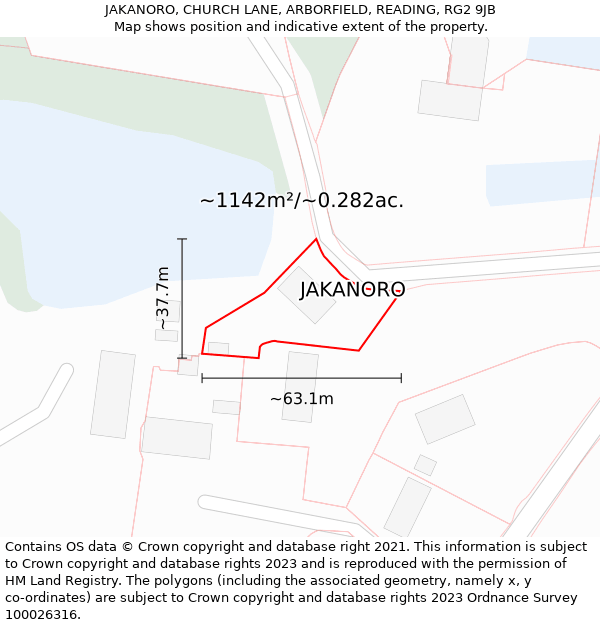 JAKANORO, CHURCH LANE, ARBORFIELD, READING, RG2 9JB: Plot and title map