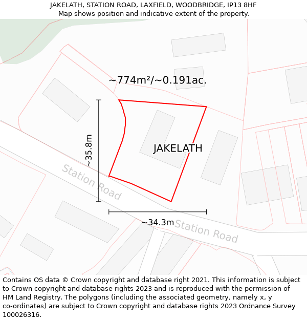 JAKELATH, STATION ROAD, LAXFIELD, WOODBRIDGE, IP13 8HF: Plot and title map