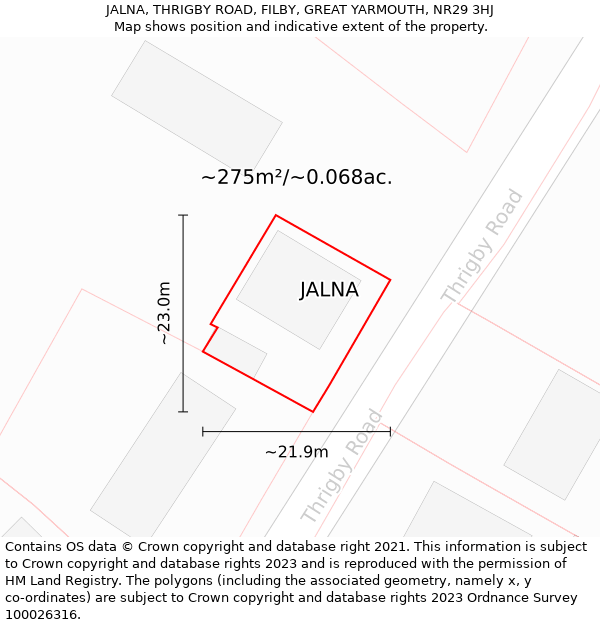 JALNA, THRIGBY ROAD, FILBY, GREAT YARMOUTH, NR29 3HJ: Plot and title map