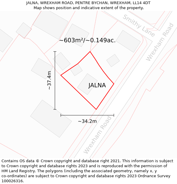 JALNA, WREXHAM ROAD, PENTRE BYCHAN, WREXHAM, LL14 4DT: Plot and title map