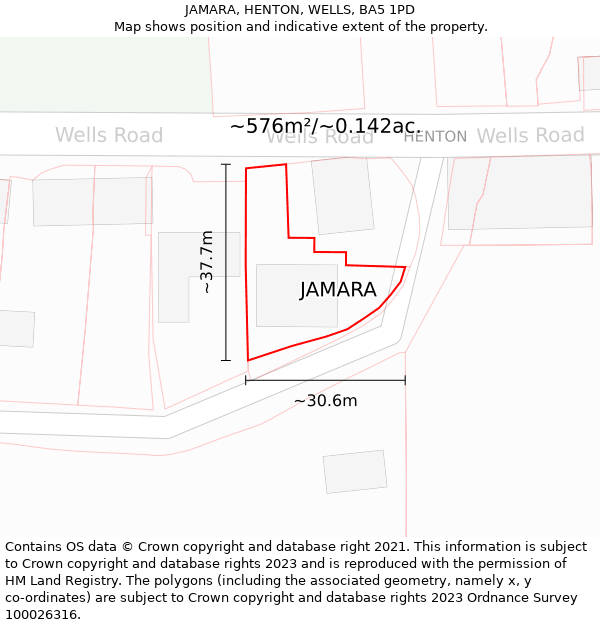 JAMARA, HENTON, WELLS, BA5 1PD: Plot and title map