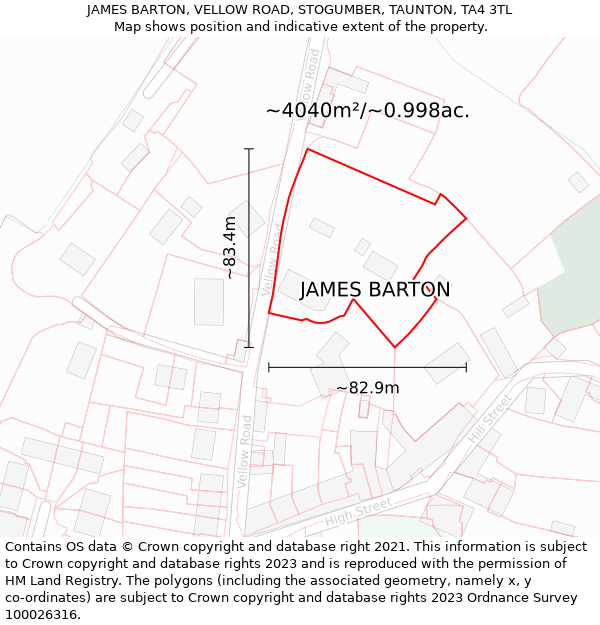 JAMES BARTON, VELLOW ROAD, STOGUMBER, TAUNTON, TA4 3TL: Plot and title map