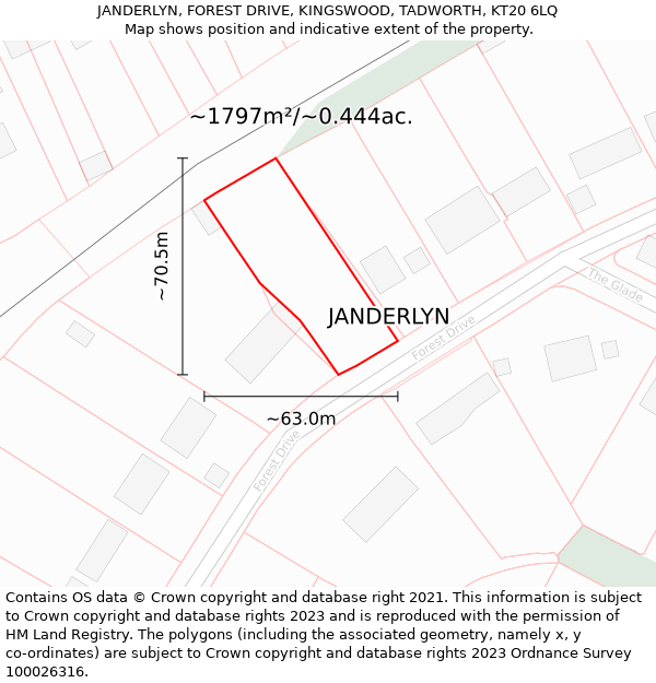 JANDERLYN, FOREST DRIVE, KINGSWOOD, TADWORTH, KT20 6LQ: Plot and title map