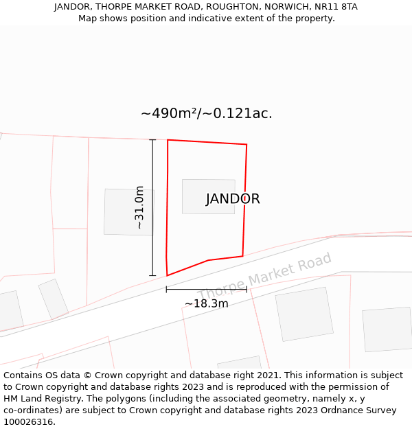 JANDOR, THORPE MARKET ROAD, ROUGHTON, NORWICH, NR11 8TA: Plot and title map