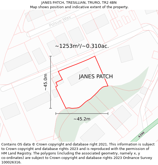 JANES PATCH, TRESILLIAN, TRURO, TR2 4BN: Plot and title map