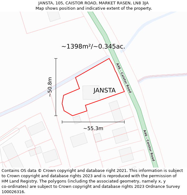 JANSTA, 105, CAISTOR ROAD, MARKET RASEN, LN8 3JA: Plot and title map