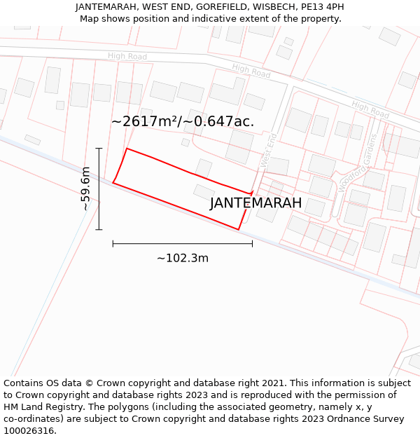 JANTEMARAH, WEST END, GOREFIELD, WISBECH, PE13 4PH: Plot and title map