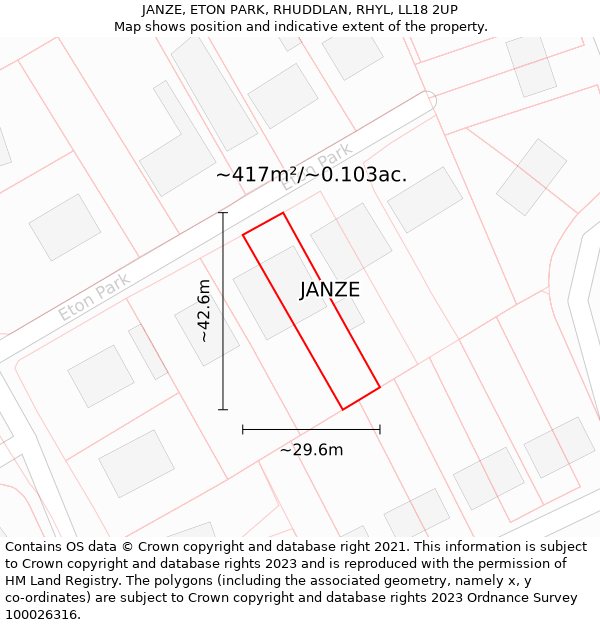 JANZE, ETON PARK, RHUDDLAN, RHYL, LL18 2UP: Plot and title map