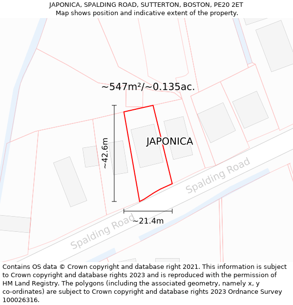 JAPONICA, SPALDING ROAD, SUTTERTON, BOSTON, PE20 2ET: Plot and title map