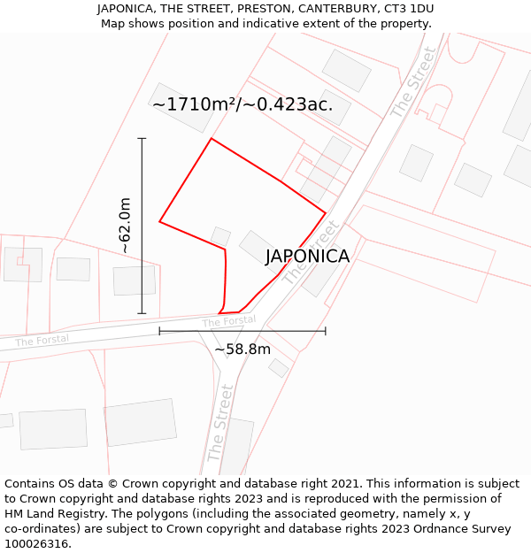 JAPONICA, THE STREET, PRESTON, CANTERBURY, CT3 1DU: Plot and title map