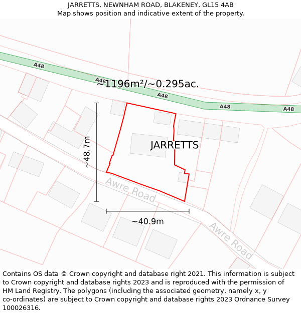 JARRETTS, NEWNHAM ROAD, BLAKENEY, GL15 4AB: Plot and title map