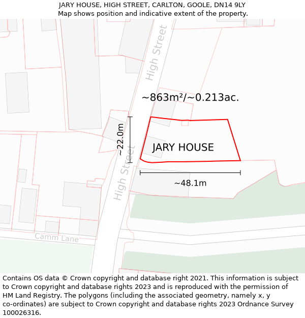 JARY HOUSE, HIGH STREET, CARLTON, GOOLE, DN14 9LY: Plot and title map