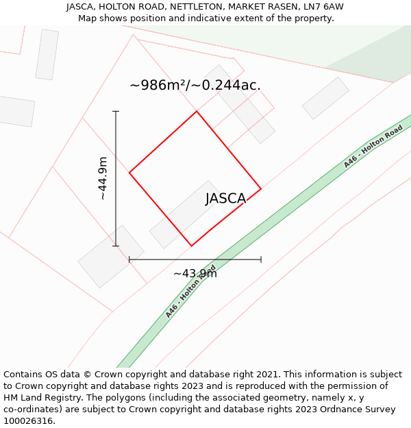 JASCA, HOLTON ROAD, NETTLETON, MARKET RASEN, LN7 6AW: Plot and title map