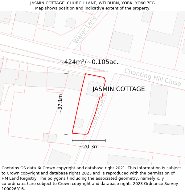 JASMIN COTTAGE, CHURCH LANE, WELBURN, YORK, YO60 7EG: Plot and title map