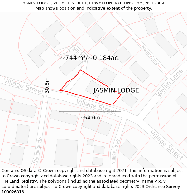 JASMIN LODGE, VILLAGE STREET, EDWALTON, NOTTINGHAM, NG12 4AB: Plot and title map